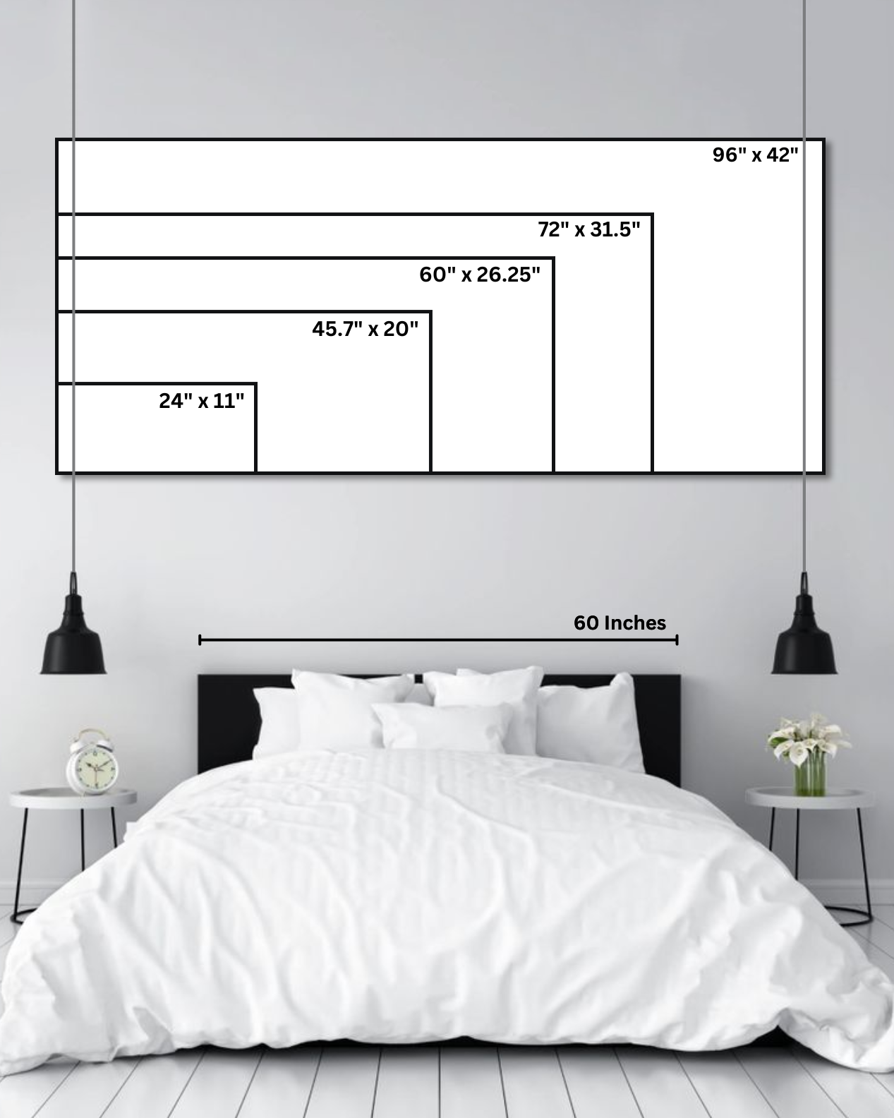 Photo mockup of different sizes to help display what a print would look like hanging on a wall..