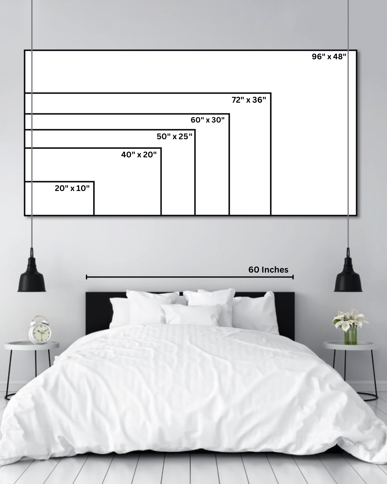 Mockup photo to show sizing above a bed